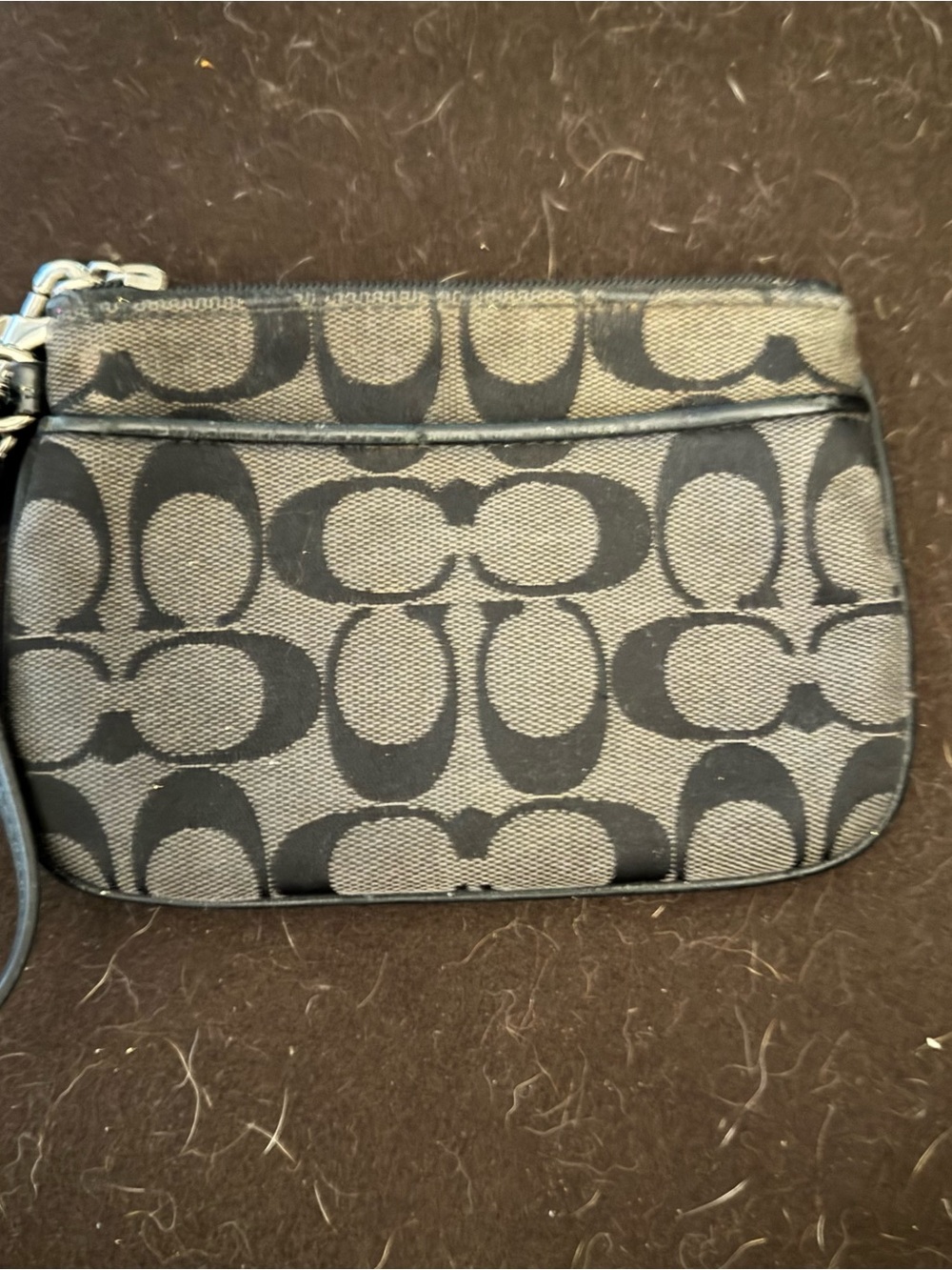 LTwo-Tone Black Signature Wristlet Pouch